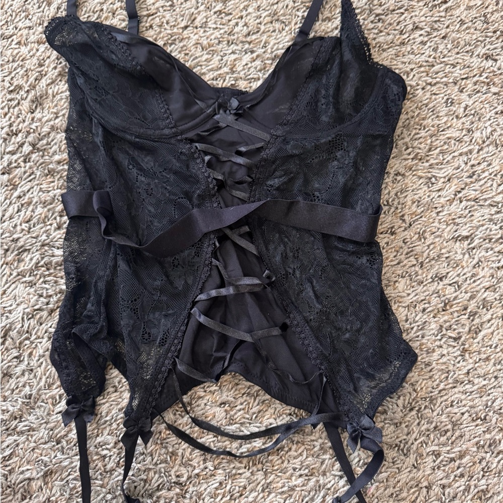 Adore Me Black Lace Corset Top with garter